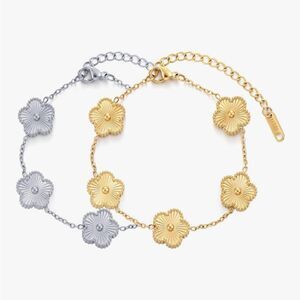 18K Gold Silver Lucky Clover Bracelet Set Dainty Van Cleef Style Charm Alhambra